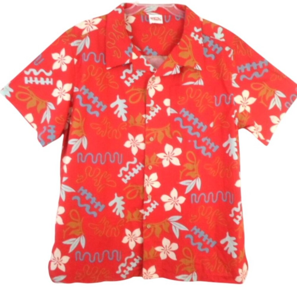 NWOT Barefoot In Paradise Red Floral Hawaiian Shirt Short Sleeve Button Front